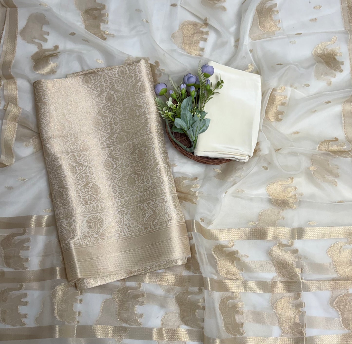 Brocade Off White Suit Fabric / Banarasi Baithak