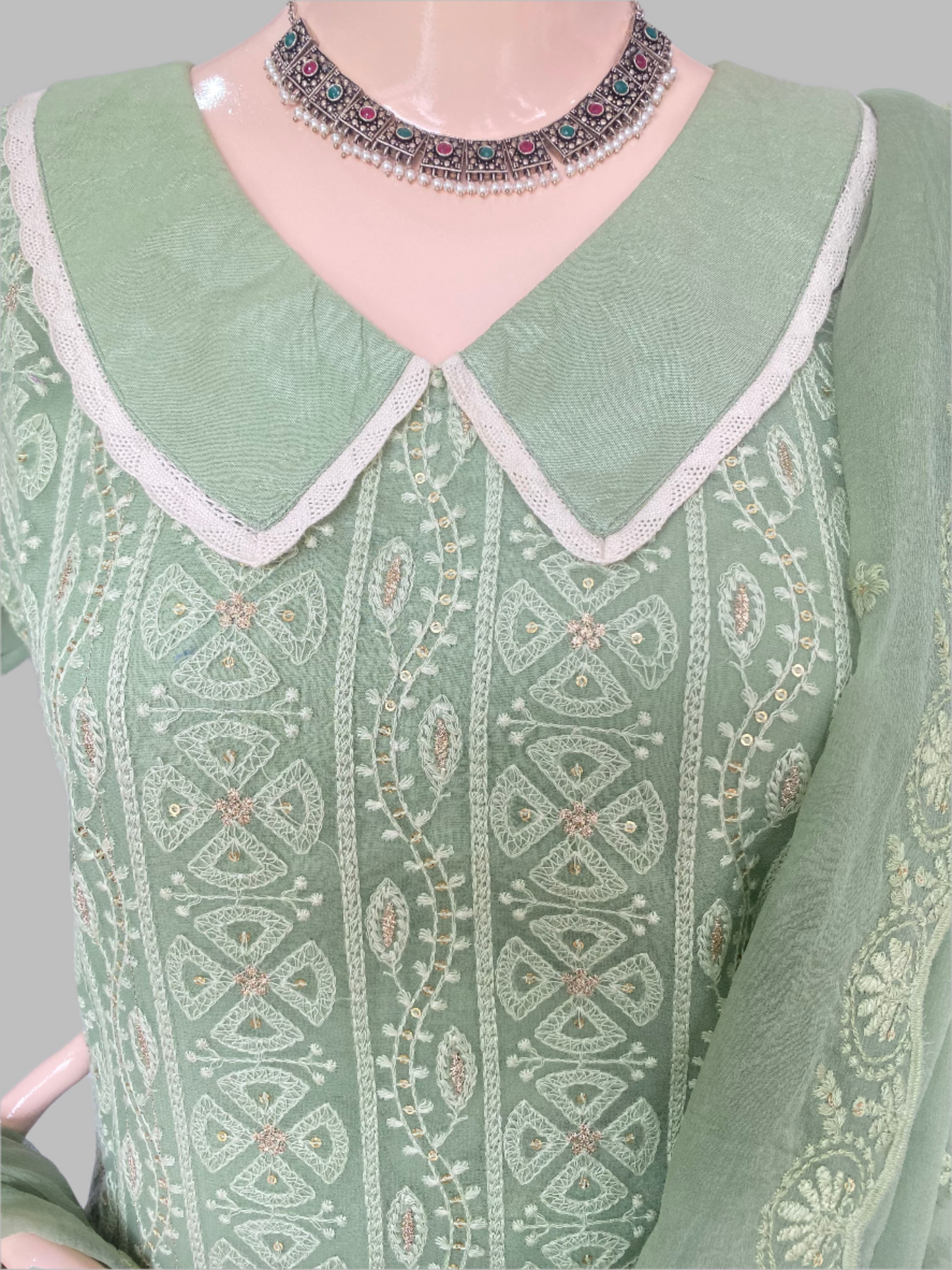 Lakhnavi Georgette Green Stitched Suit / Lakhnavi Charm