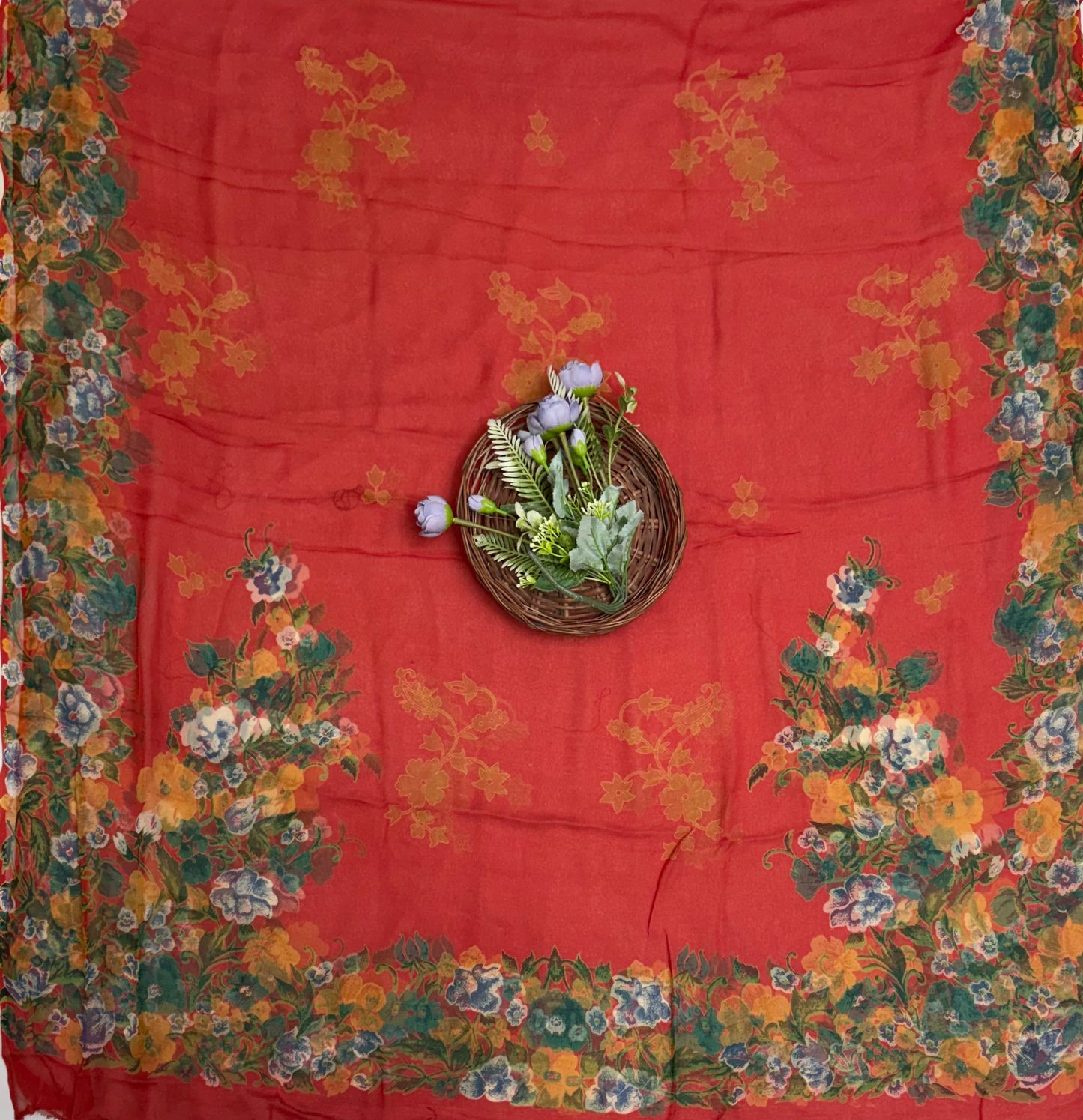 Crepe Orange With Yellow Suit Fabric / Phoolon Ka Ghar