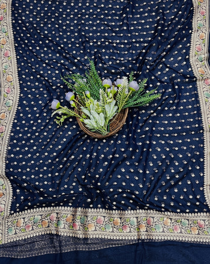 436B Banarasi Khaddi Georgette Deep Navy Blue Suit Fabric / CKC Banarasi Edit