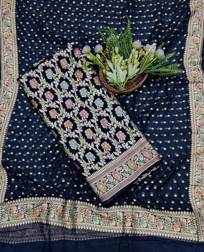 436B Banarasi Khaddi Georgette Deep Navy Blue Suit Fabric / CKC Banarasi Edit