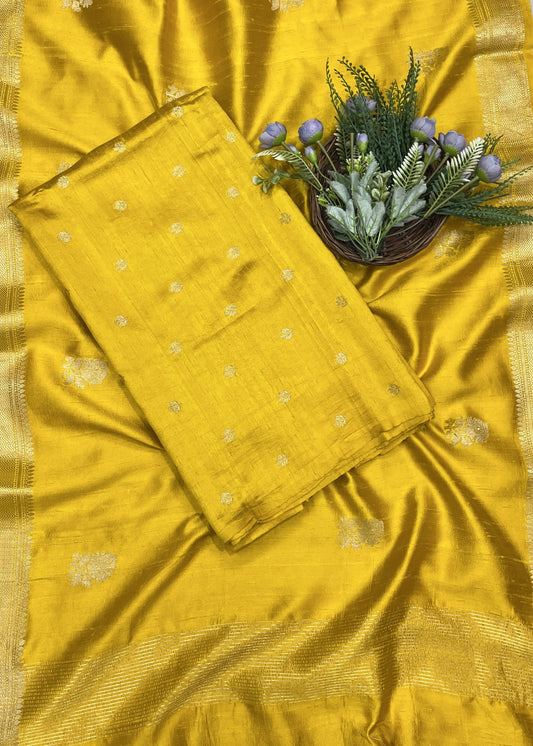 443B Pure Khaddi Silk Mustard Yellow Suit Fabric / CKC Banarasi Edit