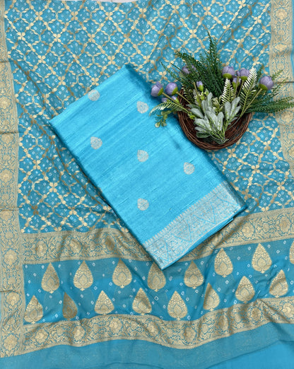 447B Pure Silk Sky Blue Suit Fabric/ CKC Banarasi Edit
