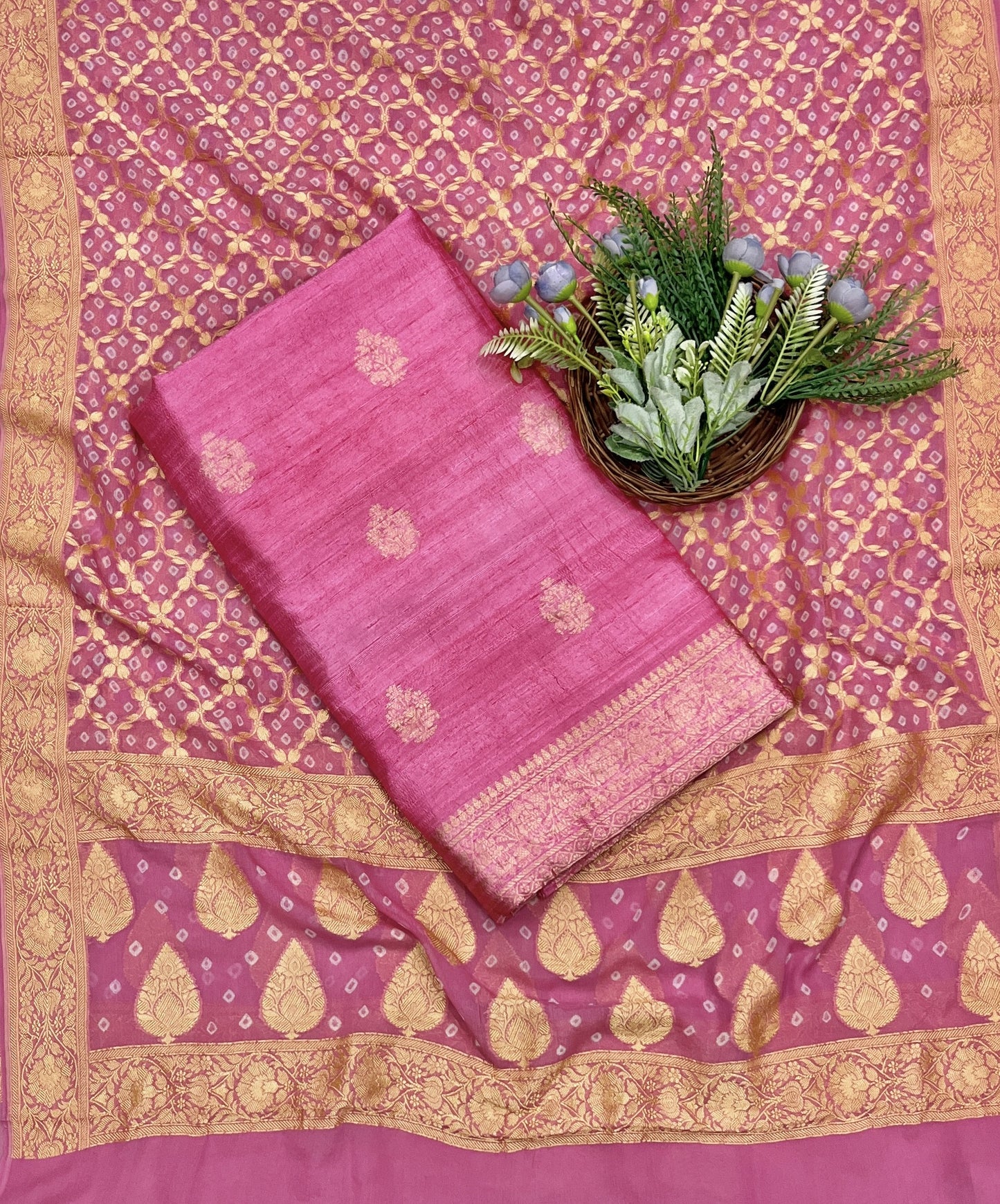 445B Pure Silk Pink Suit Fabric/ CKC Banarasi Edit