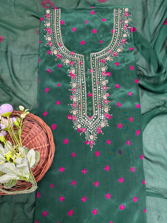 Jaipuri Crepe Dark Green Suit Fabric / Jaipuri Suits