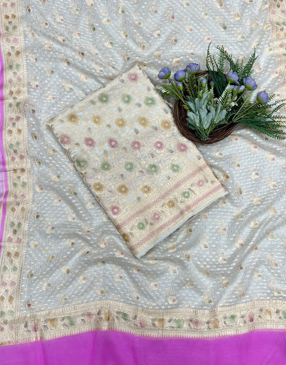 437B Pure Khaddi Silk Off White Suit Fabric / CKC Banarasi Edit