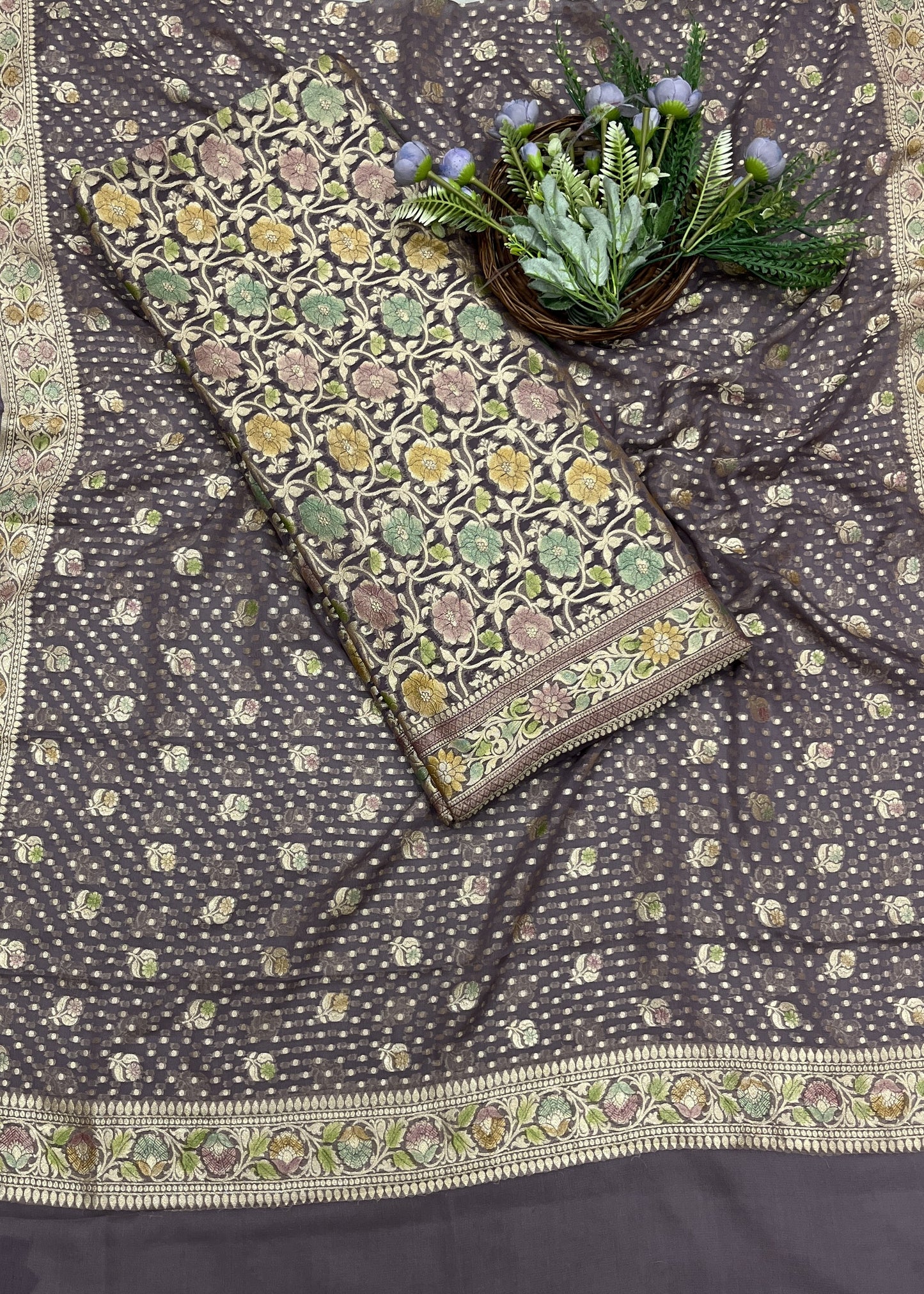439B Pure Khaddi silk Coffee Brown Suit Fabric / CKC Banarasi Edit