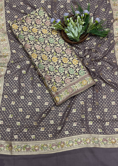 439B Pure Khaddi silk Coffee Brown Suit Fabric / CKC Banarasi Edit