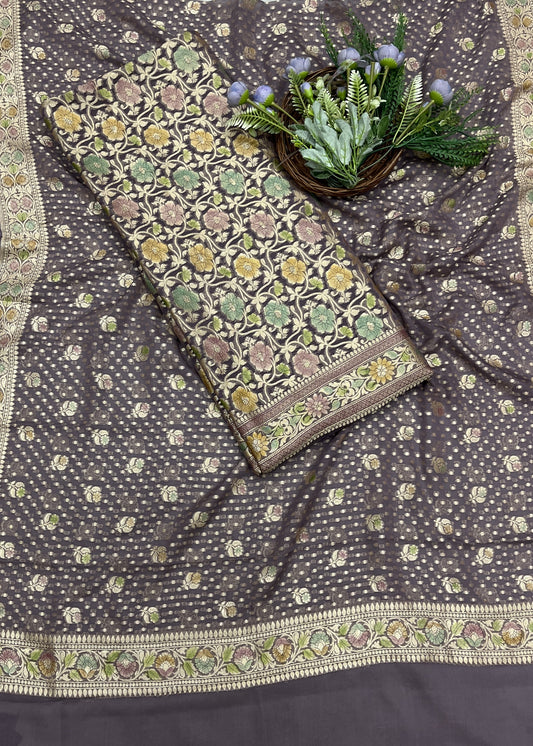 439B Pure Khaddi silk Coffee Brown Suit Fabric / CKC Banarasi Edit