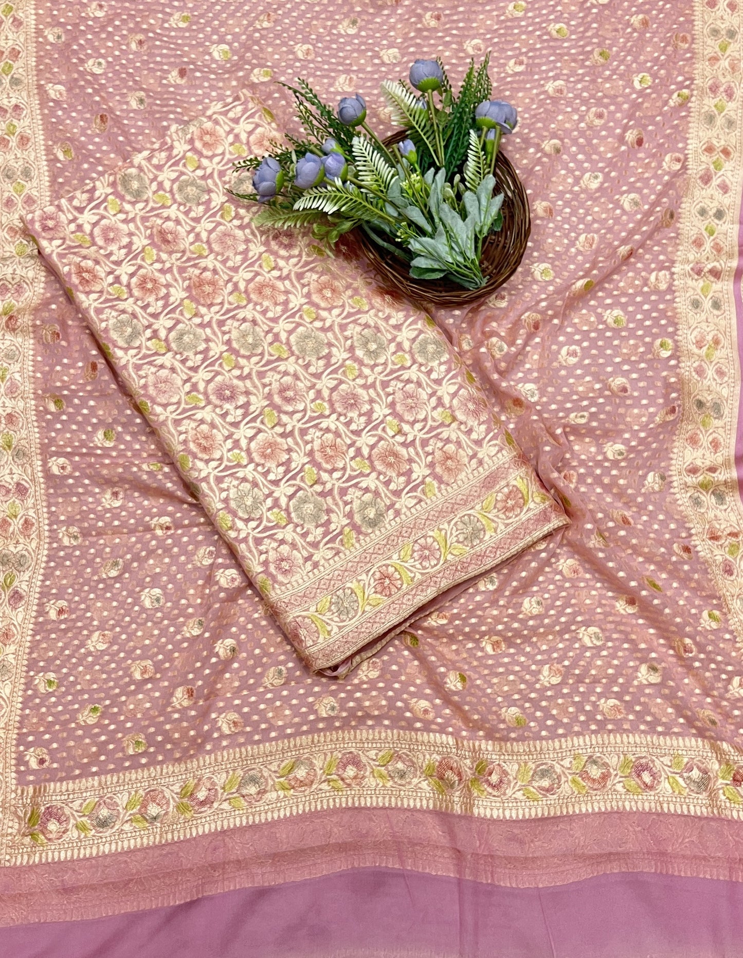 441B Pure Khaddi silk Onion Pink Suit Fabric / CKC Banarasi Edit
