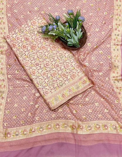 441B Pure Khaddi silk Onion Pink Suit Fabric / CKC Banarasi Edit
