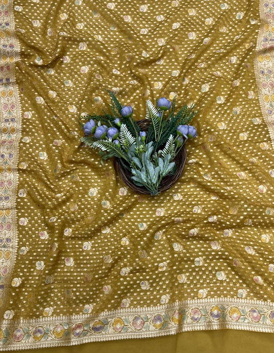 455B Pure Khaddi Silk Mustard Yellow Suit Fabric / CKC Banarasi Edit
