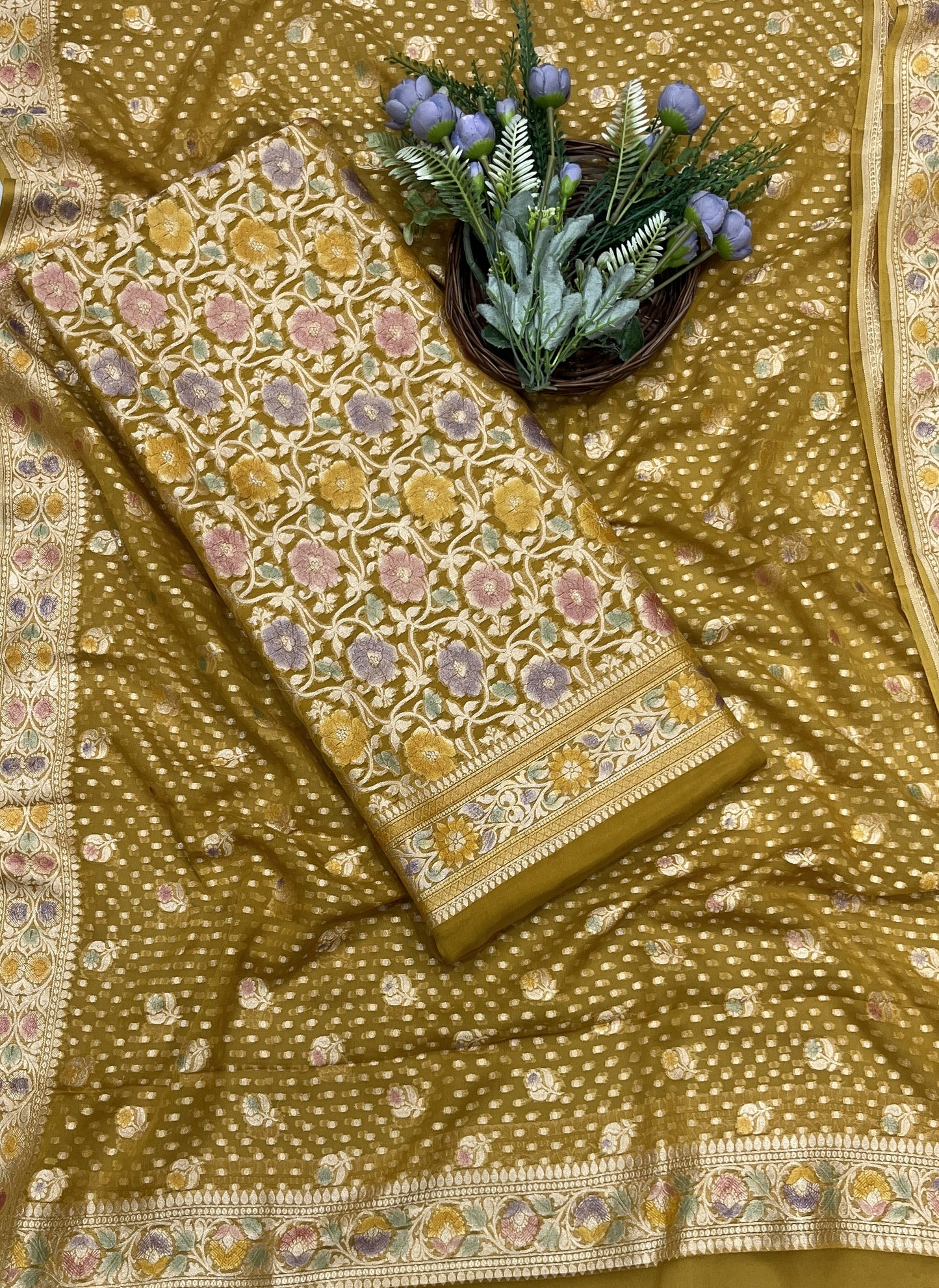 455B Pure Khaddi Silk Mustard Yellow Suit Fabric / CKC Banarasi Edit