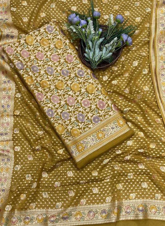 455B Pure Khaddi Silk Mustard Yellow Suit Fabric / CKC Banarasi Edit