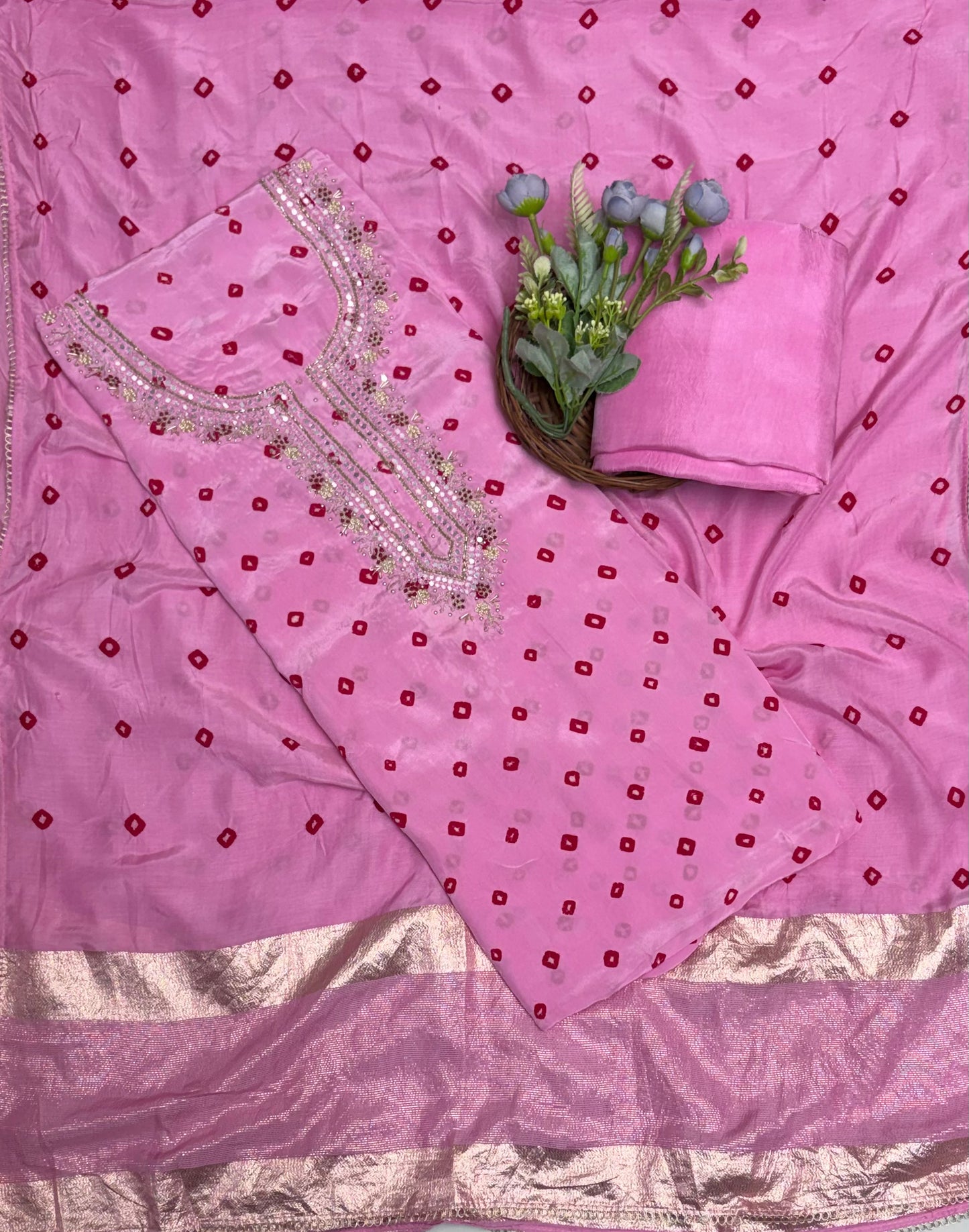 Jaipuri Crepe Pink Suit Fabric / Jaipuri Suits