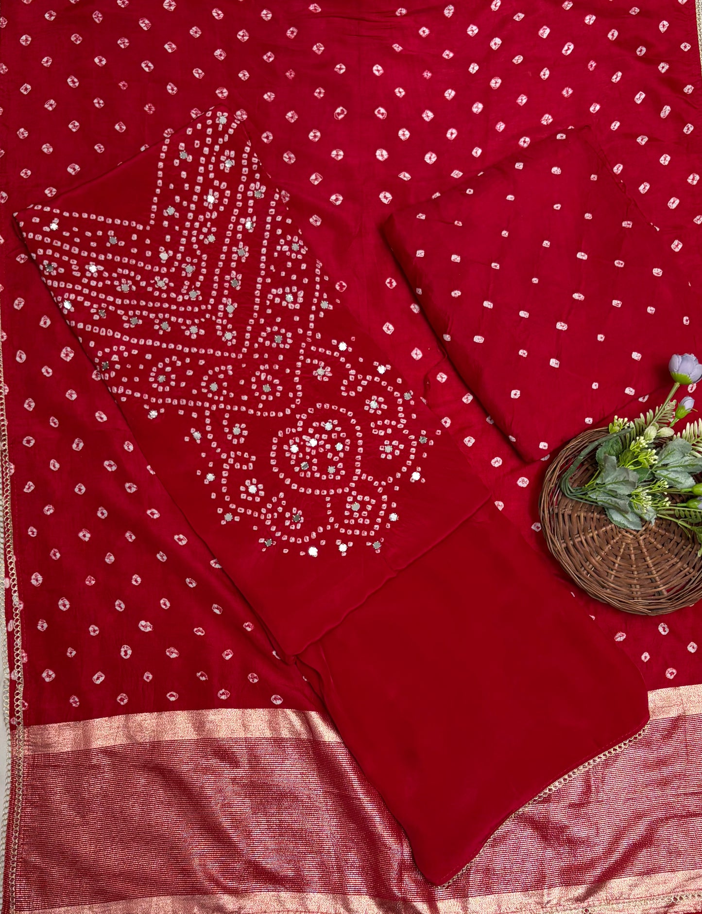 Jaipuri Crepe Red Suit Fabric / Jaipuri Suits