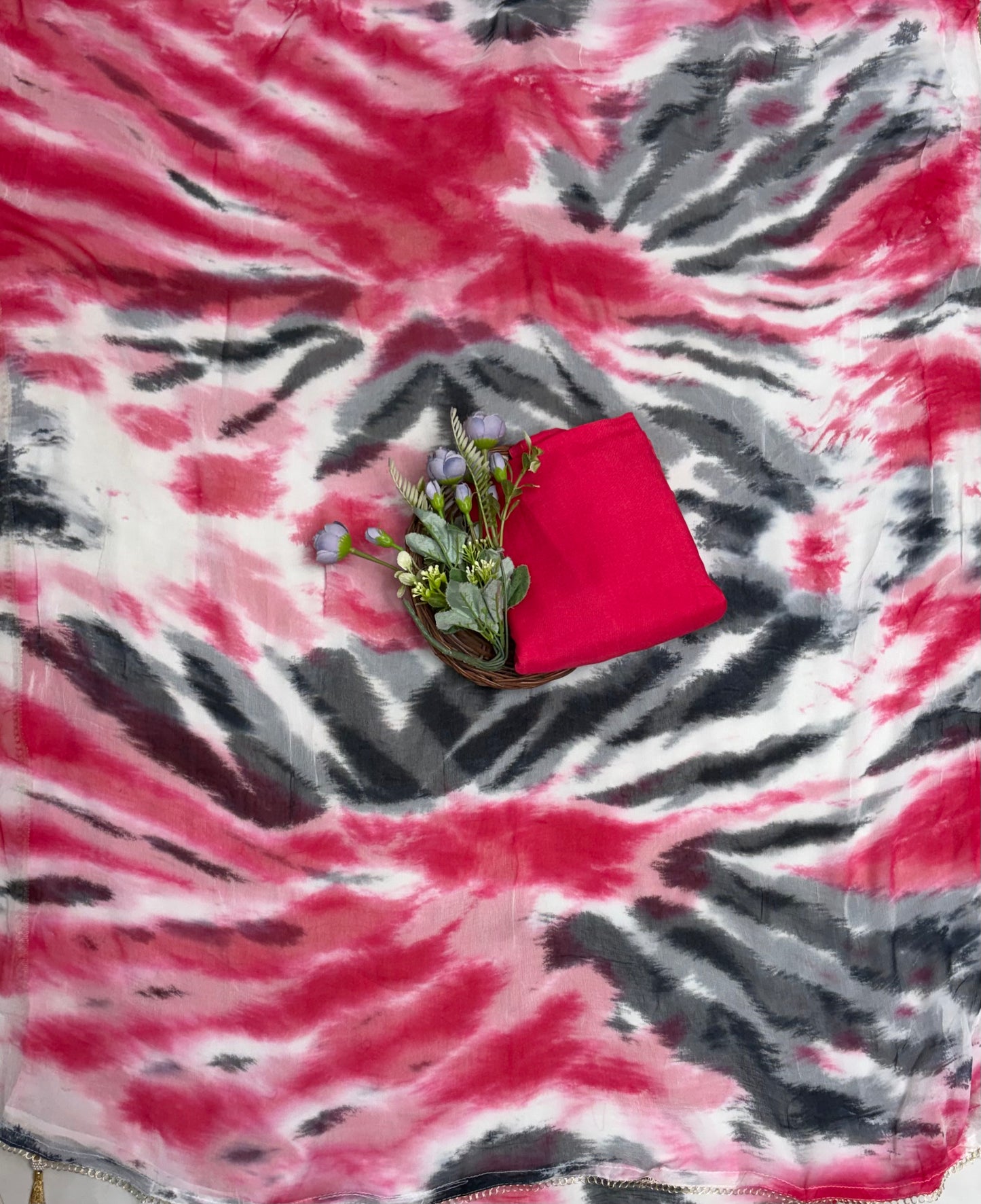 Jaipuri Cotton Red With Black Suit Fabric / Jaipuri Suits