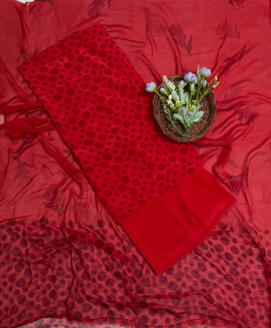 Crepe Polka Tomato Red Suit Fabric/ Polka Story