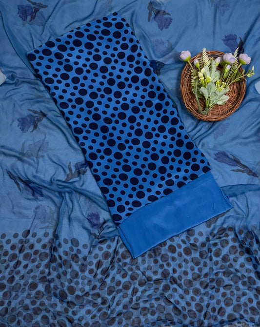Crepe Polka Blue Suit Fabric/ Polka Story