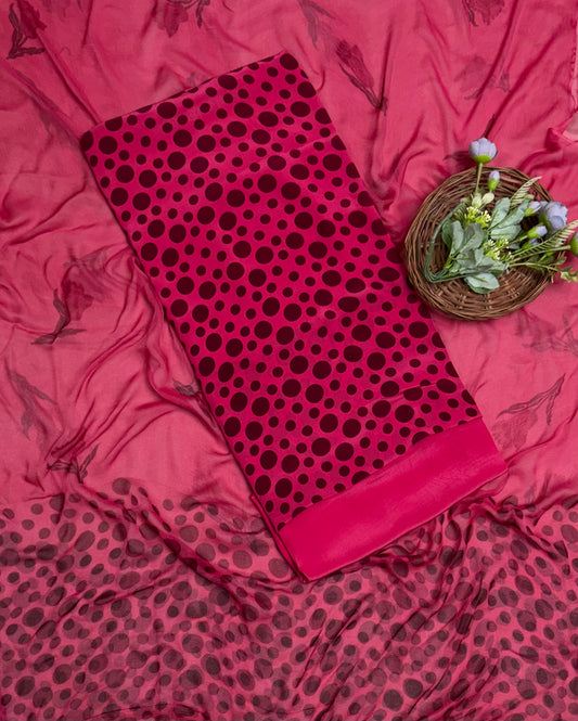Crepe Polka Pink Suit Fabric/ Polka Story