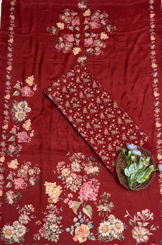 Muslin Maroon Suit Fabric / Muslin Suits