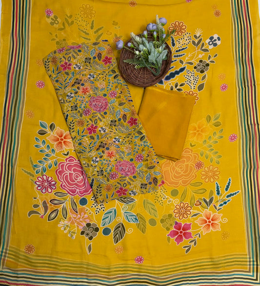 Georgette Yellow Suit Fabric / Georgette Suits