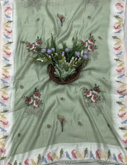 448B Mul Cotton Sage Green Suit Fabric/ CKC Mul Cotton