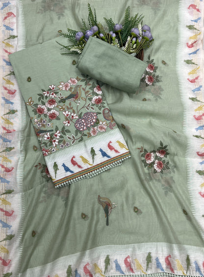 448B Mul Cotton Sage Green Suit Fabric/ CKC Mul Cotton
