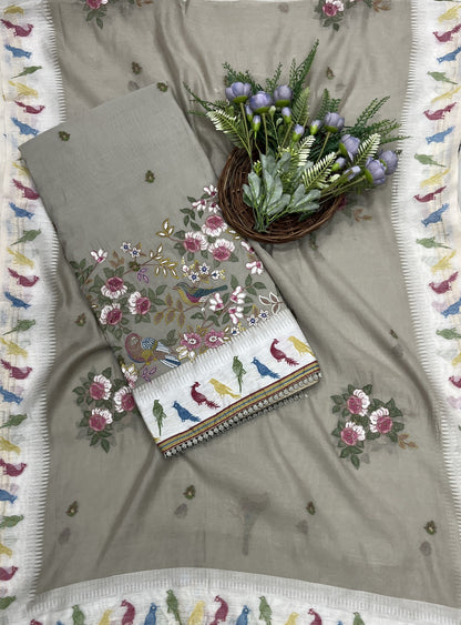449B Mul Cotton Dusty grey Suit Fabric/ CKC Mul Cotton