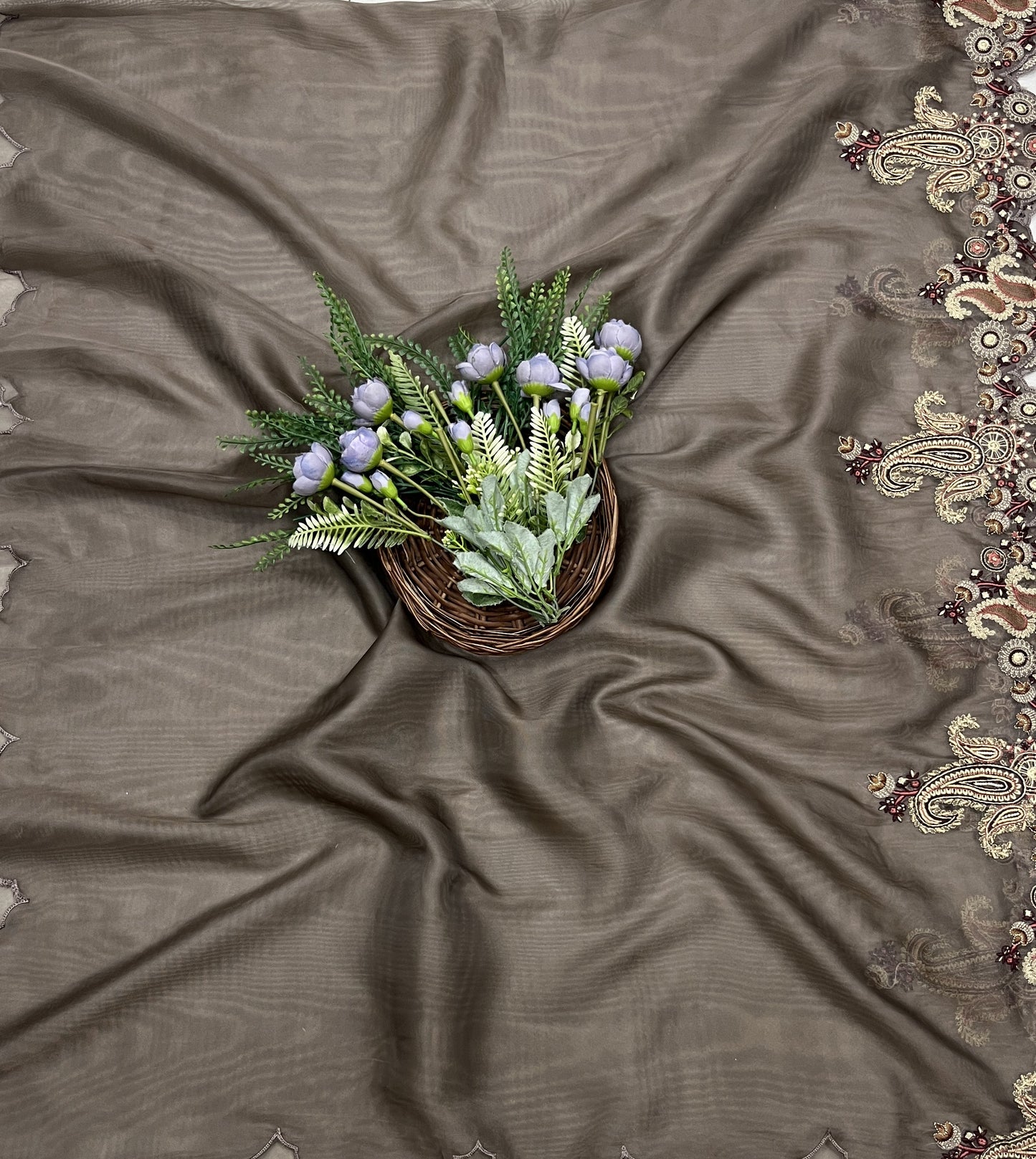 451B Self Organza Taupe Brown Color Suit Fabric/ CKC Partywear Collection