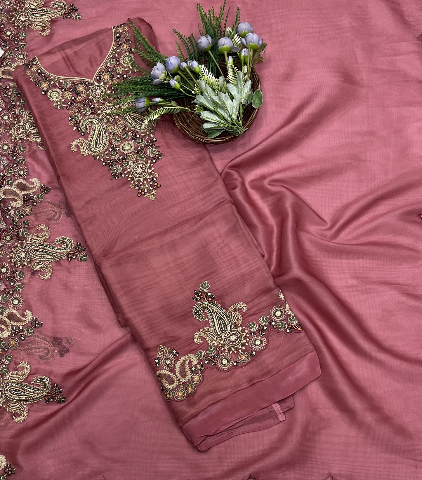452B Self Organza Dusty Rose Color Suit Fabric/ CKC Partywear Collection
