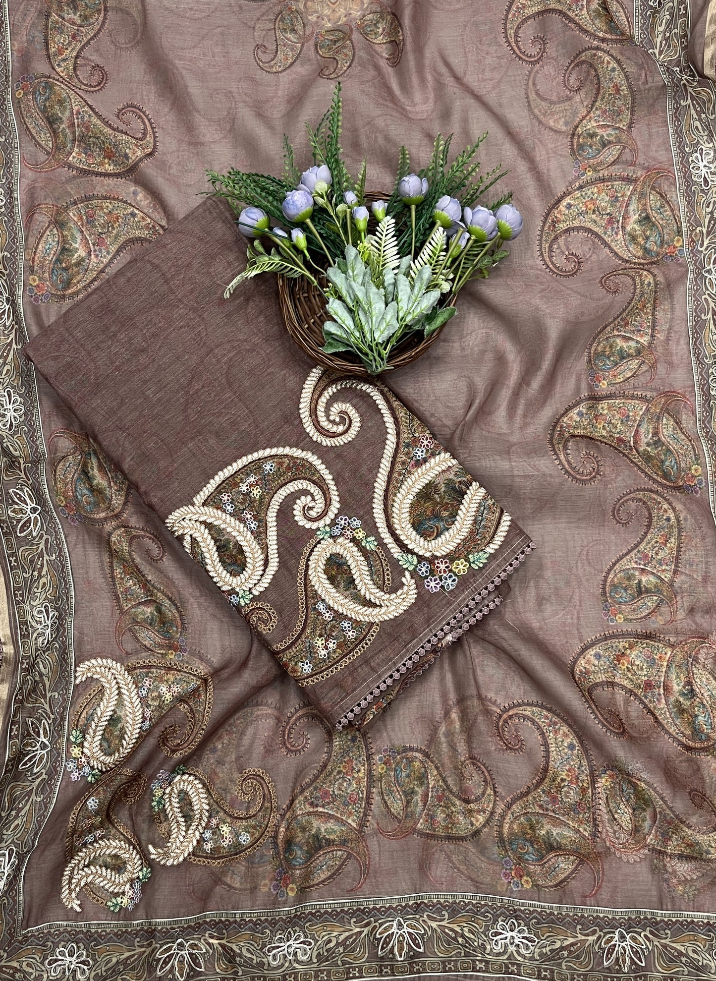 454B Mul Cotton Taupe Brown Suit Fabric / CKC Mul Cotton