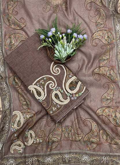 454B Mul Cotton Taupe Brown Suit Fabric / CKC Mul Cotton