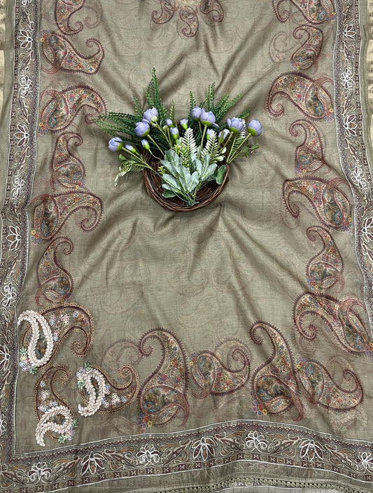 453B Mul Cotton Olive Green Suit Fabric / CKC Mul Cotton