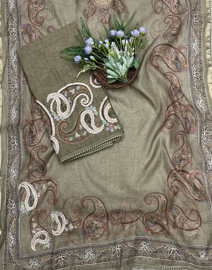 453B Mul Cotton Olive Green Suit Fabric / CKC Mul Cotton