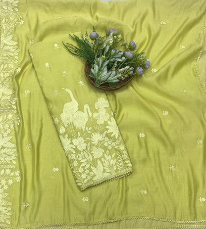 494B Mul Cotton Lime Green Suit Fabric / CKC Mul Cotton