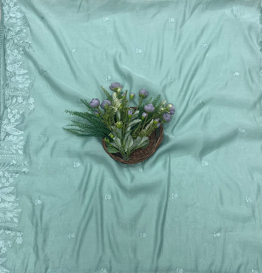 495B Mul Cotton Mint Green Suit Fabric / CKC Mul Cotton