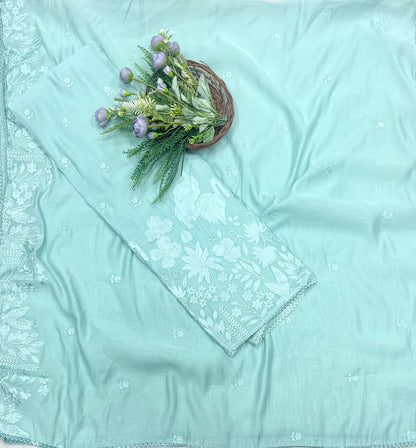 495B Mul Cotton Mint Green Suit Fabric / CKC Mul Cotton