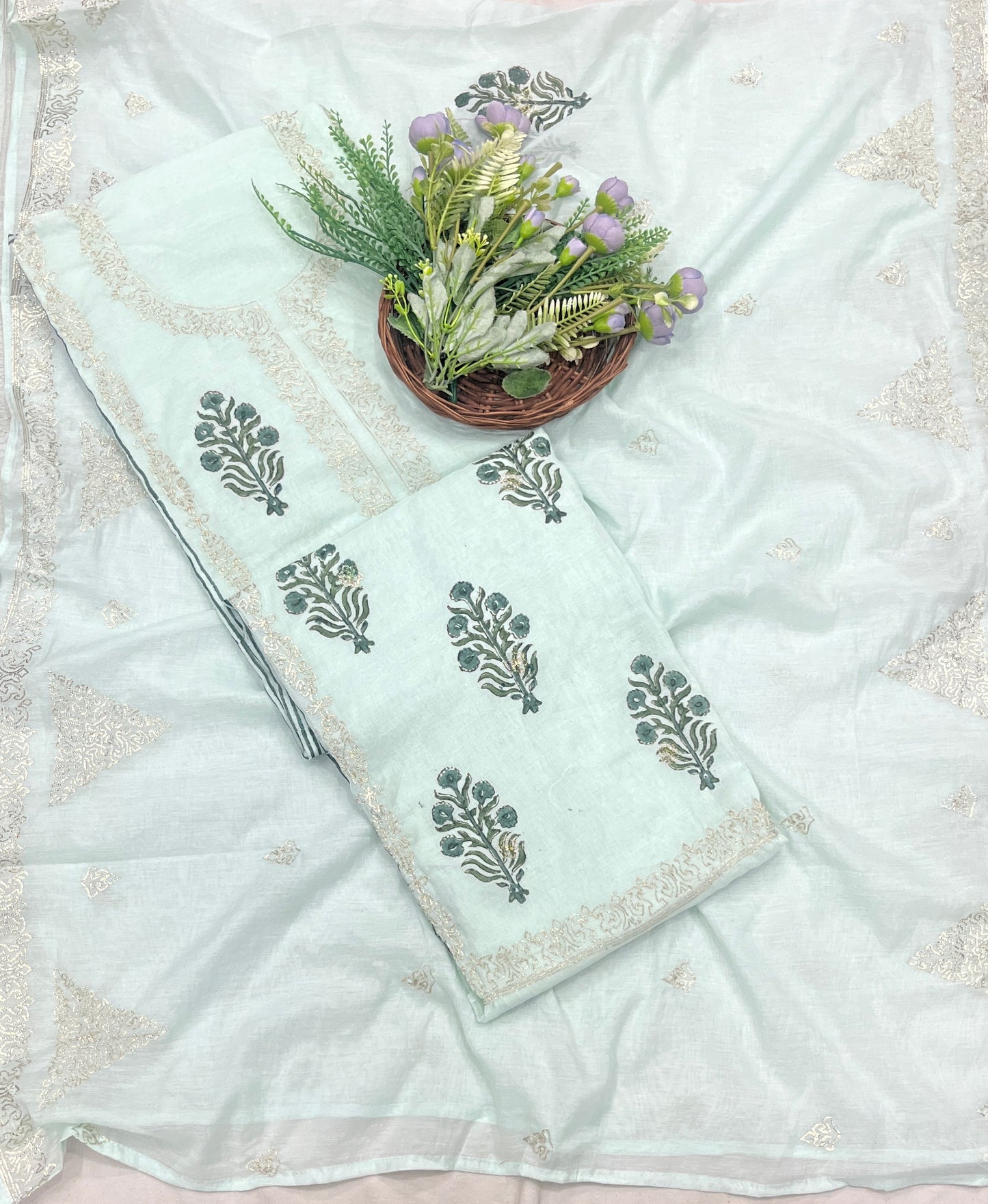 488B Mul Cotton Pista Green Suit Fabric / CKC Mul Cotton