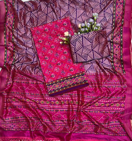 11A Patola Silk Magenta With Purple Suit Fabric / CKC Patola Silk Suits