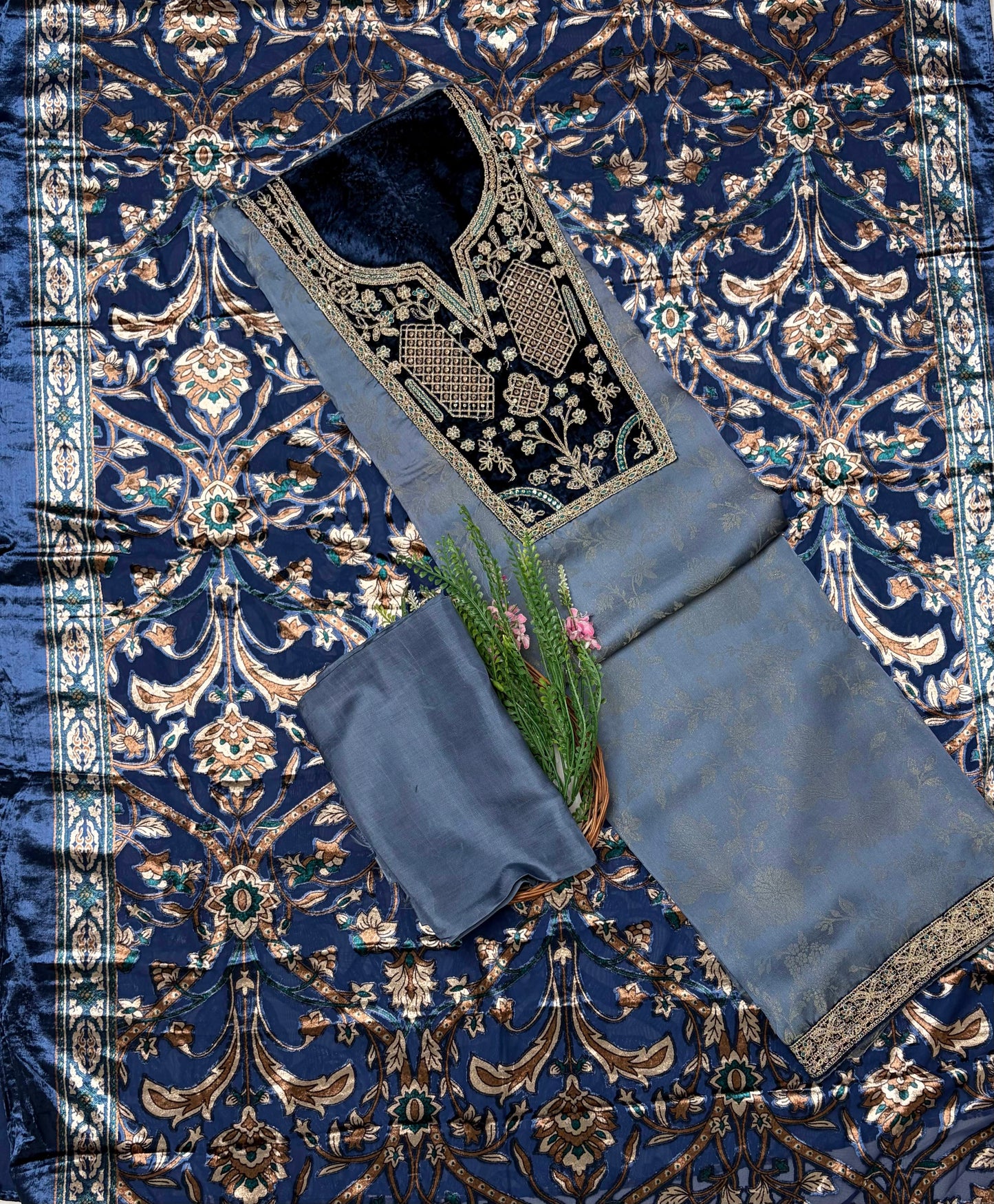 Shimmer Blue Suit Fabric / Velvet Suits