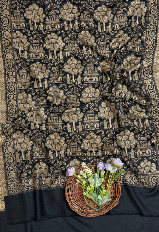 Pashmina Black Stole Fabric / Pashmina Shawls
