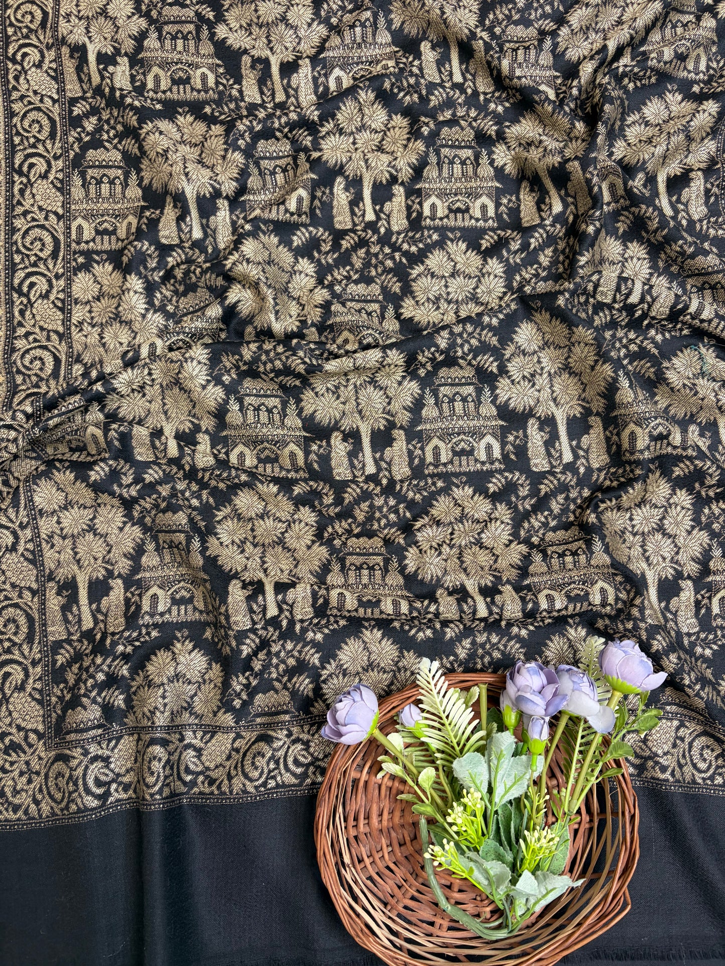 Pashmina Black Stole Fabric / Pashmina Shawls