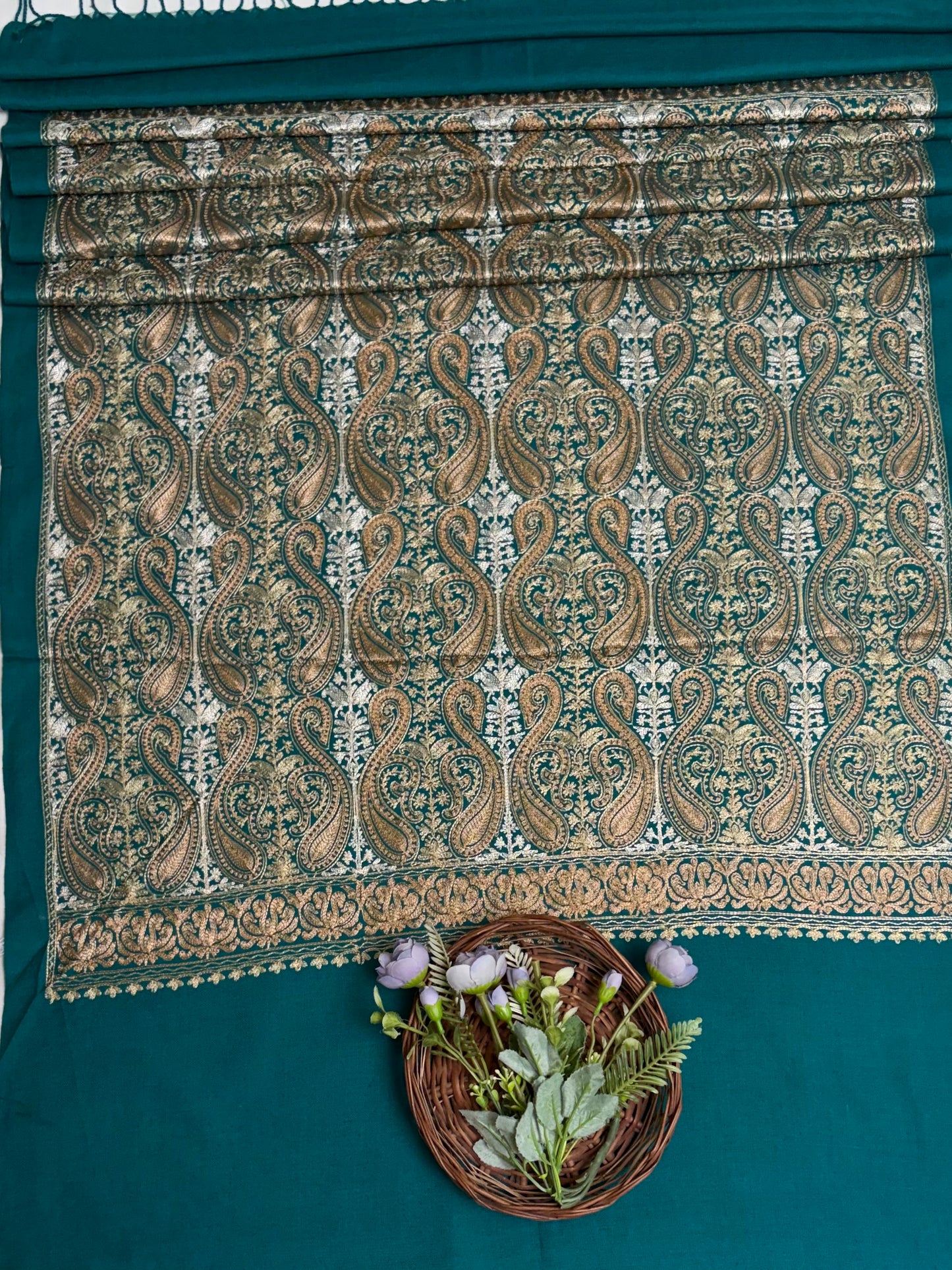 Pashmina Peacock Green Stole Fabric / Pashmina Shawls