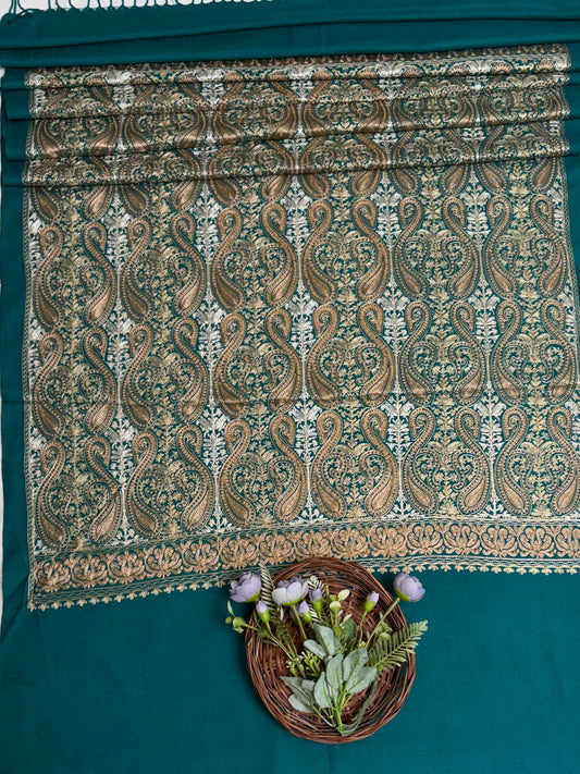 Pashmina Peacock Green Stole Fabric / Pashmina Shawls
