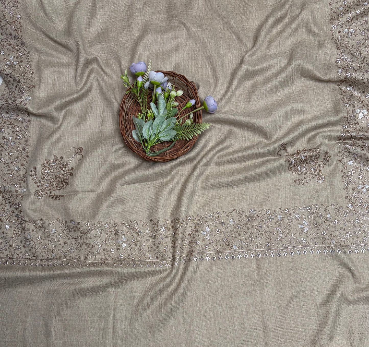 Pashmina Beige Shawl Fabric / Pashmina Shawls