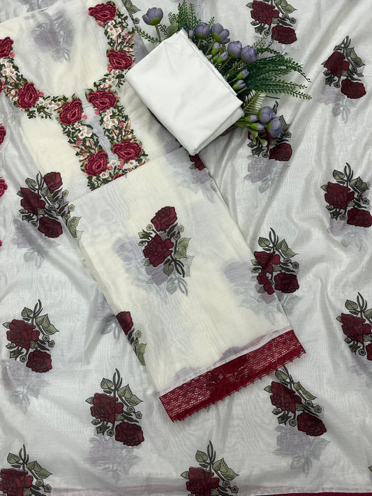 519B Mul Cotton Off White Suit Fabric/ CKC Mul Cotton
