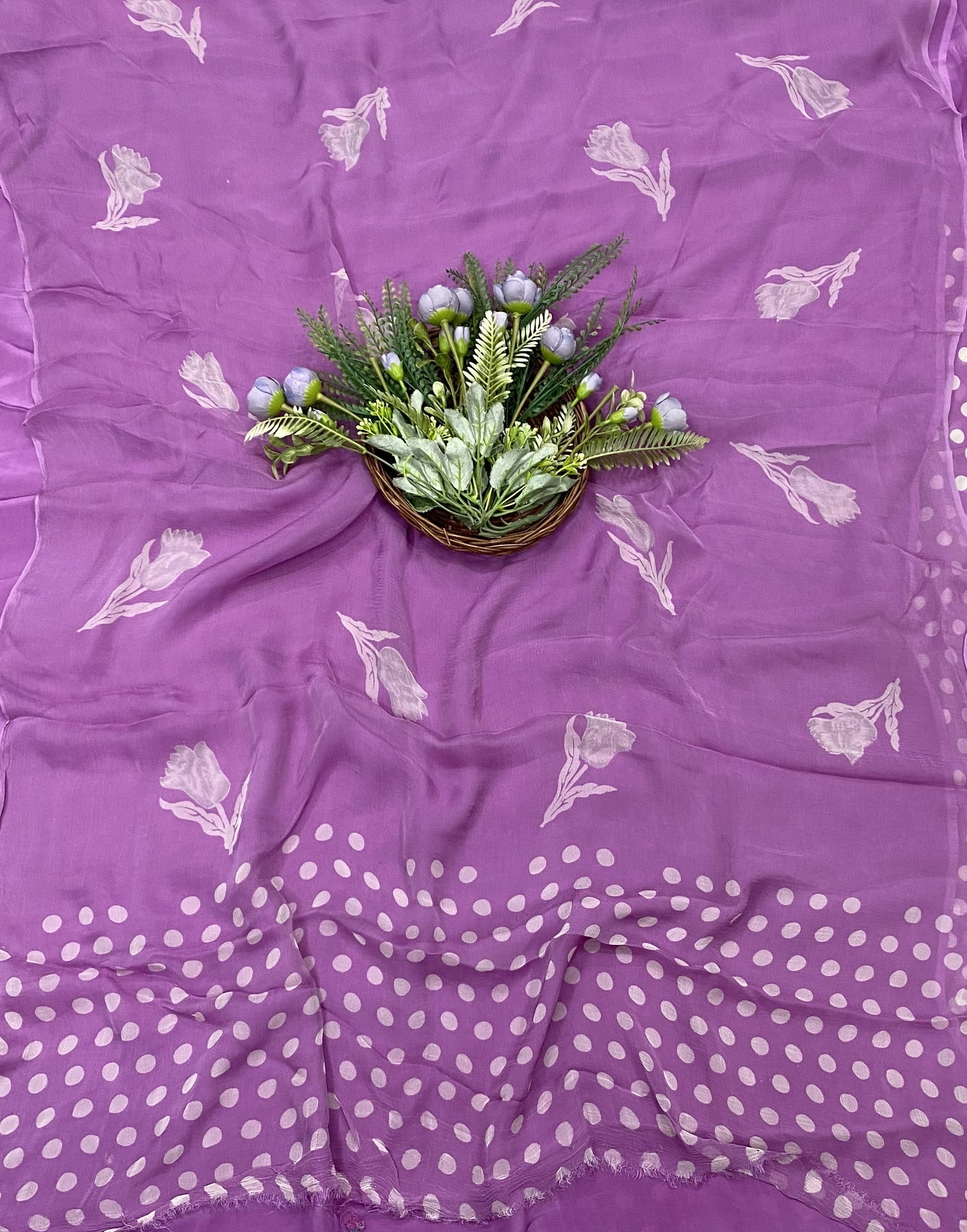 336B Georgette Polka Dot lilac Suit Fabric / CKC Polka Story