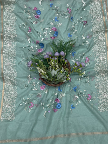 512B Mul Cotton Dusty Sea blue Suit Fabric / CKC Mul Cotton