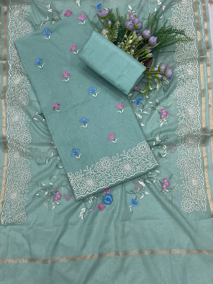 512B Mul Cotton Dusty Sea blue Suit Fabric / CKC Mul Cotton